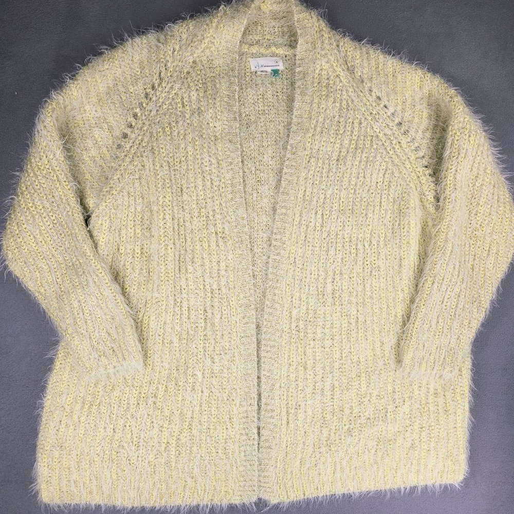 Anthropologie Cardigan Sweater Womens 3X Yellow Open Front Eyelash Metallic - Picture 3 of 11